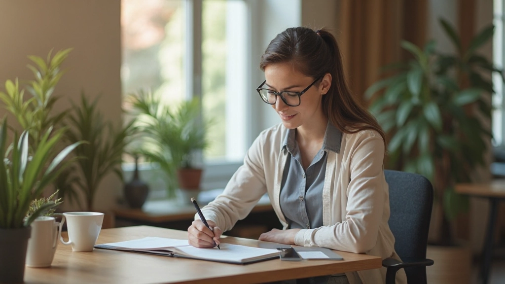 Persoon die voortgang bijhoudt in een notitieboek met grafieken die voortdurende verbetering tonen